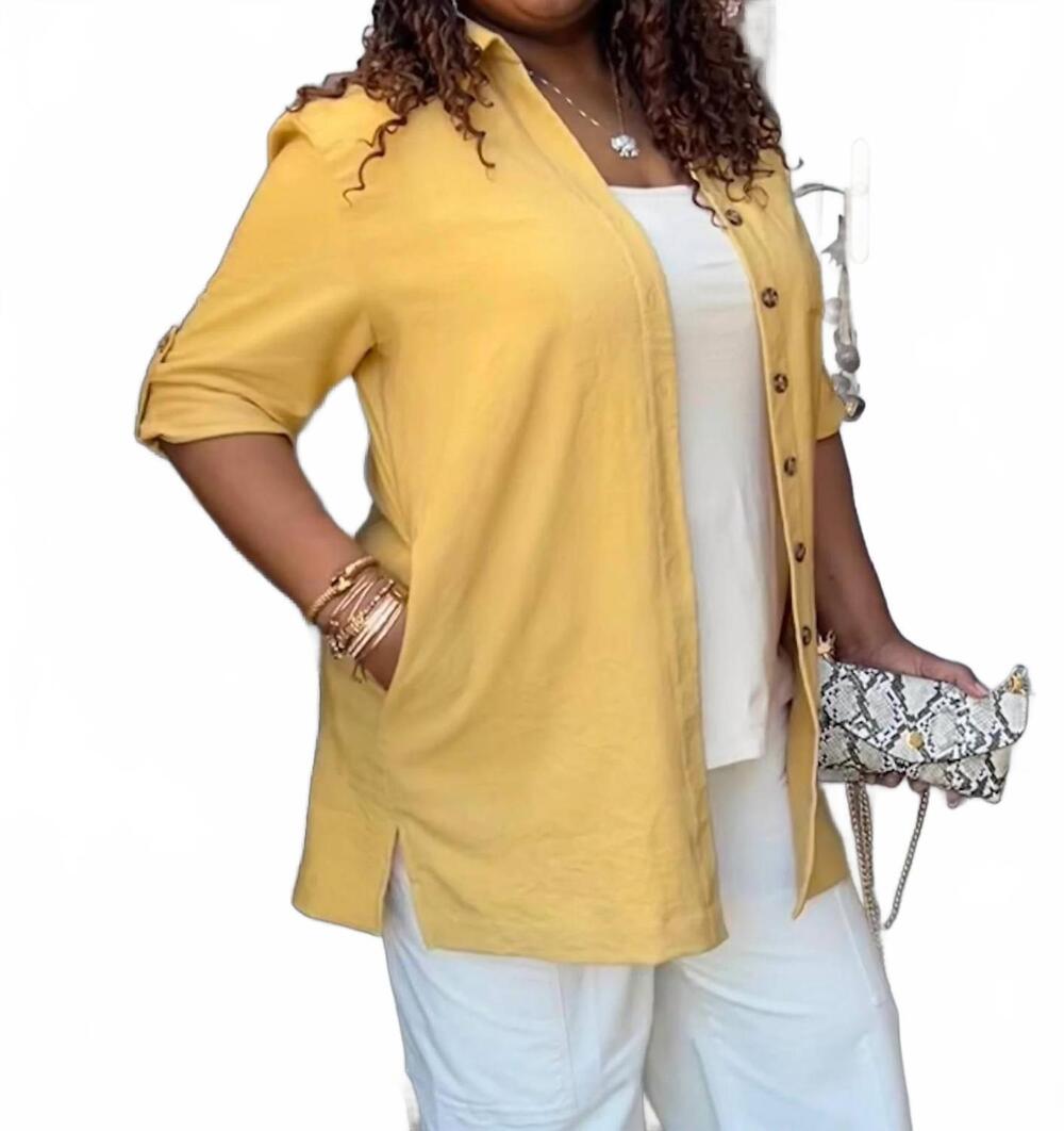 NEW COZY CO. rachel relaxed fit shacket - plus in yellow